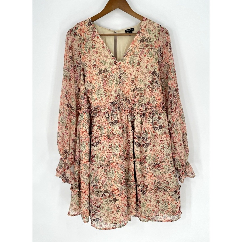 Torrid Womens Size O  Large Dress Mini Lurex Chiffon Tiered Floral‎ Multicolor